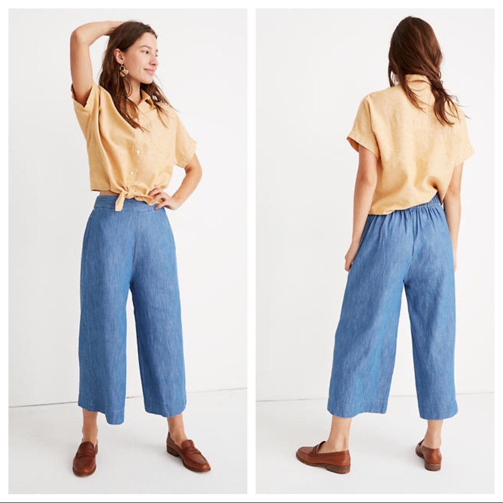 Madewell Pull-On Gaucho Crop Pant light blue NWOT - Picture 2 of 7